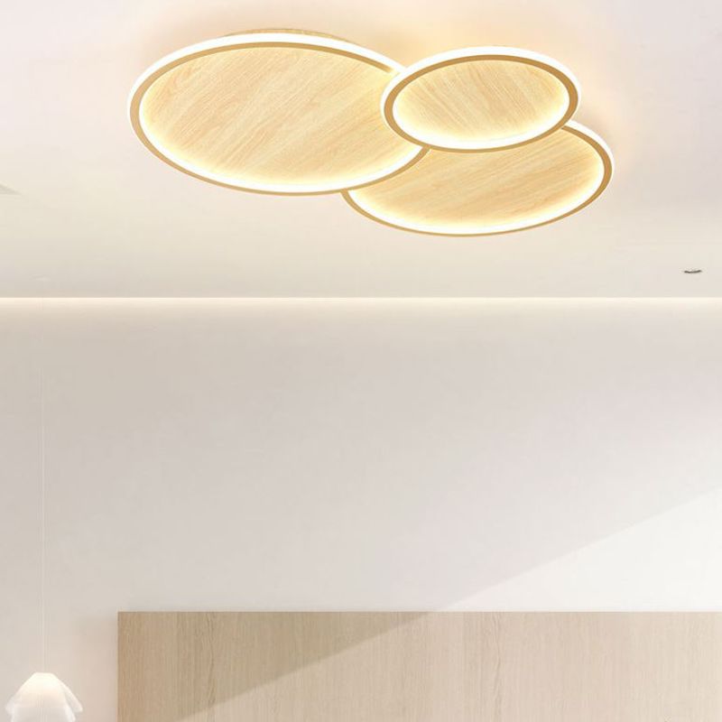 Circle Modern Style Flush Mount Wood 3-Light Ceiling Light for Living Room