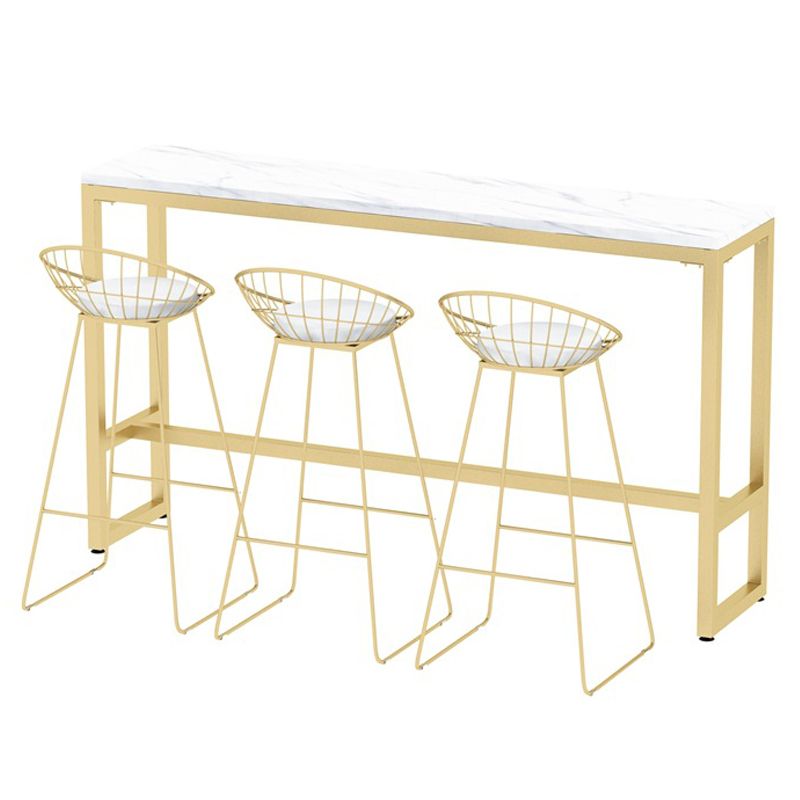 Rectangle Bar Dining Table Contemporary Bar Table with Gold Trestle Base