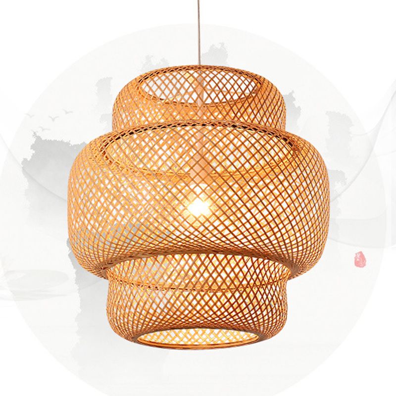 Luce di tessitura di bambù naturale Luce appesa Light Asian Style Simplicity 1-Bulb Lighting Freeture in beige