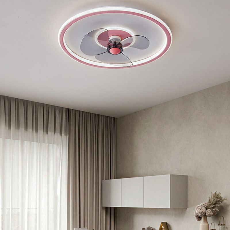 Metal Round Flush Mount Light Modern Colorful LED Fan Light for Bedroom