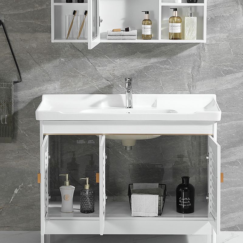 Metal Frame Vanity White 2 Doors Rectangular Single Sink Freestanding Bathroom Vanity