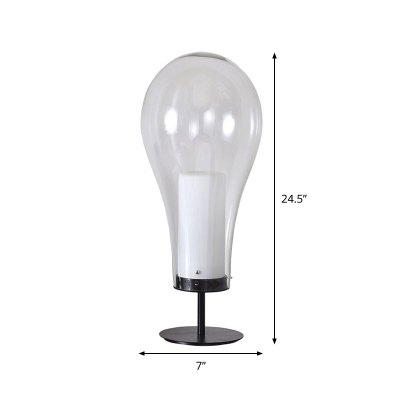 Bulb-Shape Small Desk Light Simple Style Clear Glass Single Black Table Lamp for Bedroom