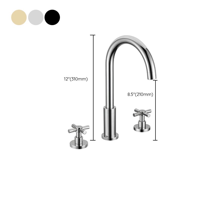 Glam Centerset Faucet Brass Cross Handles 3 Holes Gooseneck Bathroom Sink Faucet