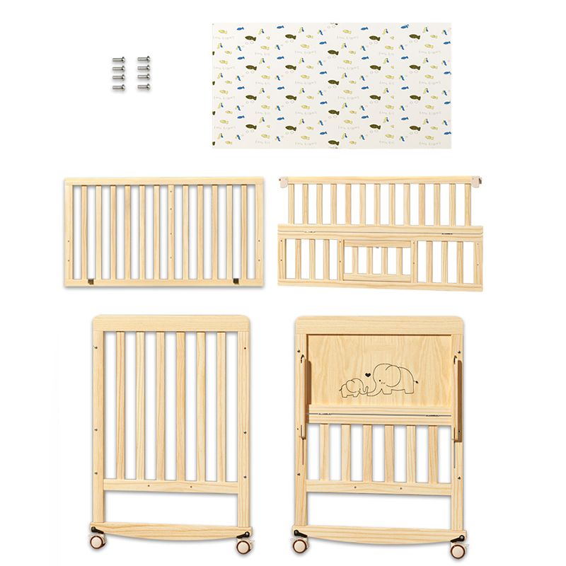 Wood Farmhouse Baby Crib Pine Light Wood Nursery Crib with Storage