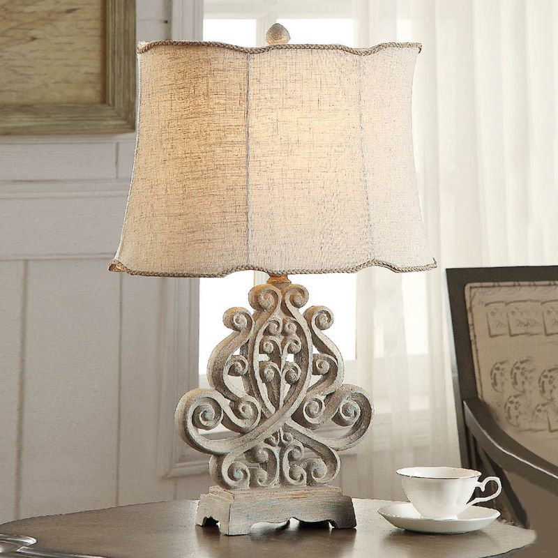 White Cylinder Table Lamp Vintage Fabric 1 Light Study Room Night Light with Braided Trim