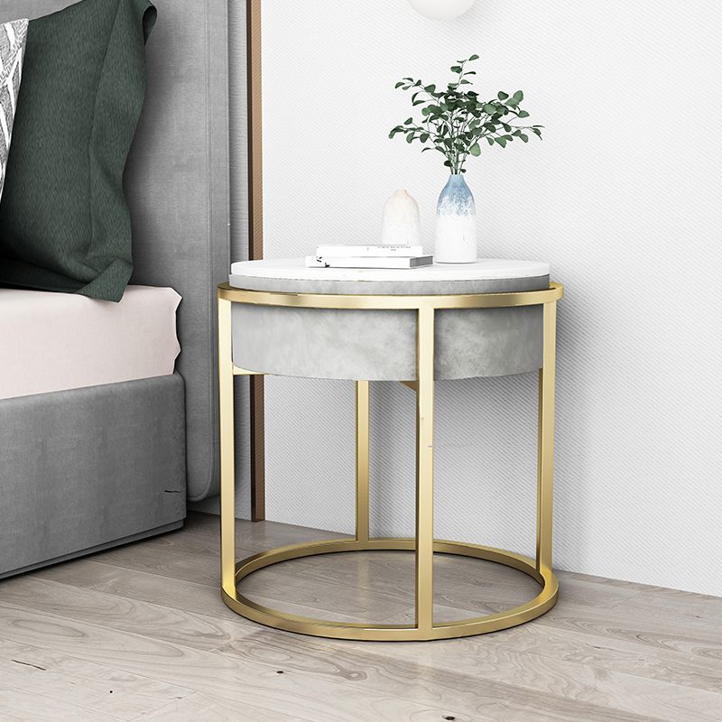 Stone Accent Table Nightstand Contemporary Bedside Cabinet for Bedroom