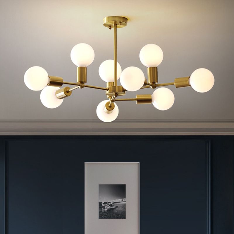 Brass Modo Pendant Chandelier Modern 9 Lights Frosted White Glass Hanging Ceiling Lamp with Branch Design