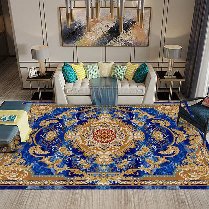 Multi-Colored Flower Print Rug Synthetics Antique Indoor Rug Non-Slip Backing Easy Care Area Carpet for Parlor