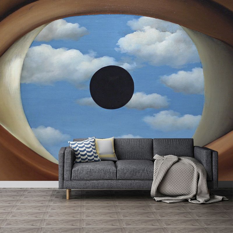 Blue-Brown Surrealism Mural Decal Full-Size Eye in the Sky Wall Covering for Living Room