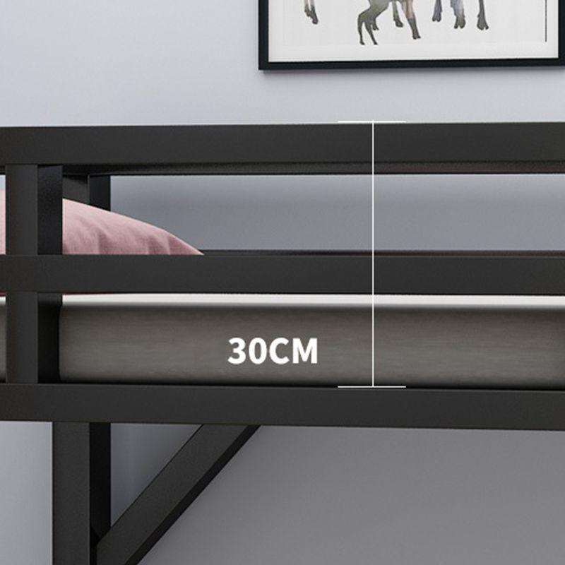 Iron High Loft Bed Contemporary Black and White Finish Bed Frame with Guardrail