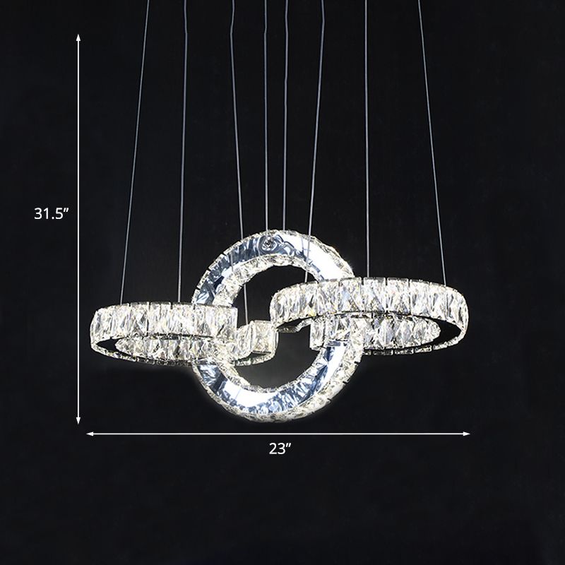 Beveled Crystal LED Pendant Lighting Modernist Black Interlocking Rings Dining Room Chandelier