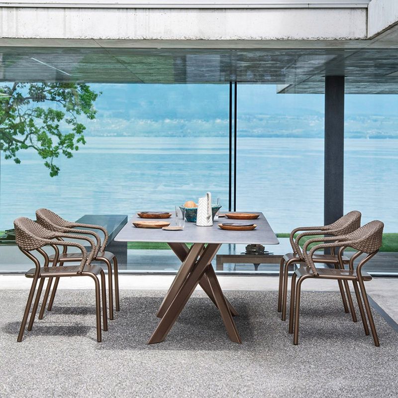 Contemporary Metal Outdoors Dining Chairs Open Back Outdoor Bistro Chairs