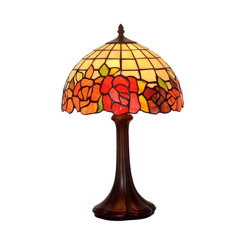 Roseborder Stained Glass Night Lamp Tiffany 1 Bulb Coffee Table Lighting with Grid Lampshade