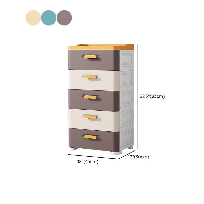 Contemporary Vertical Kids Nightstand 5 Drawers Plastic Nursery Dresser for Room