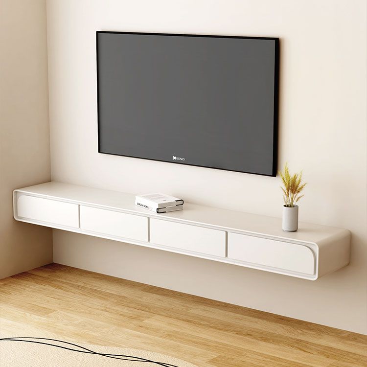 White Contemporary TV Console Floating Faux Wood Media Console