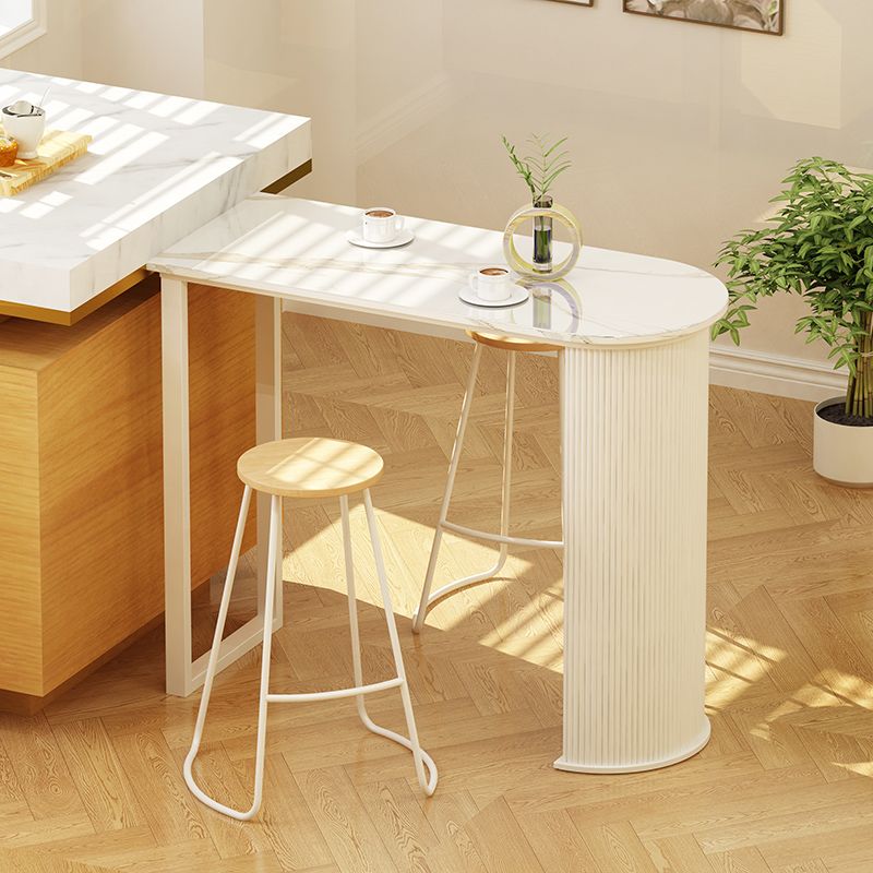 Modern Steel Bar Dining Table with Stone Top White Indoor Bistro Table Fixed Table