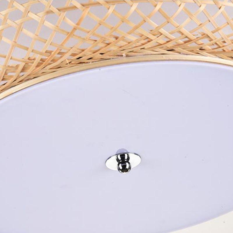 Asian Style Bamboo Flush Mount Lighting Rounded Drum Ceiling Light for Living Room