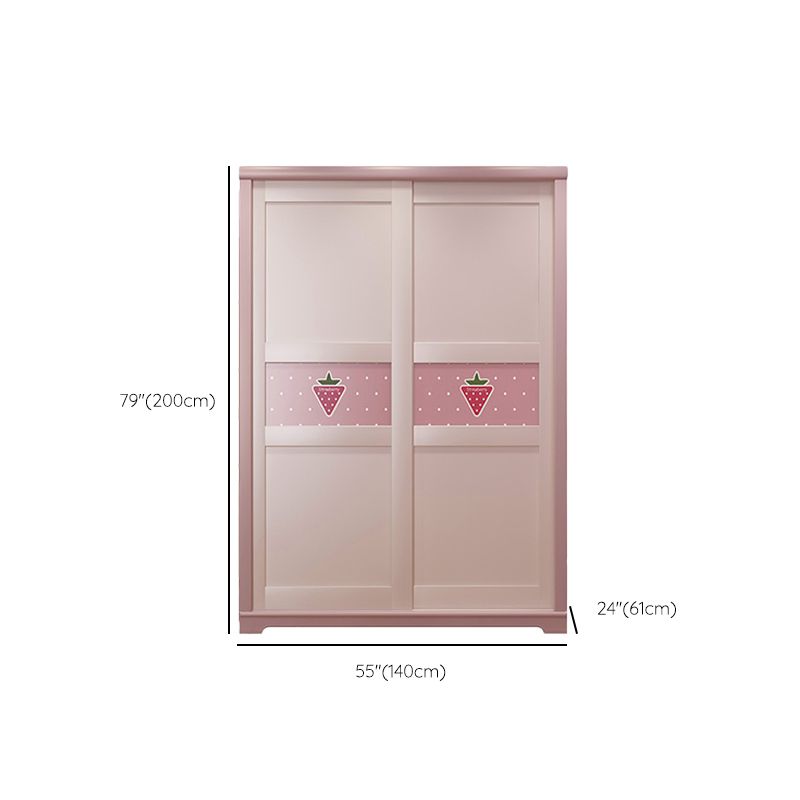 Manufactured Wood Kids Closet Contemporary Pink Wardrobe Closet with Sliding Door