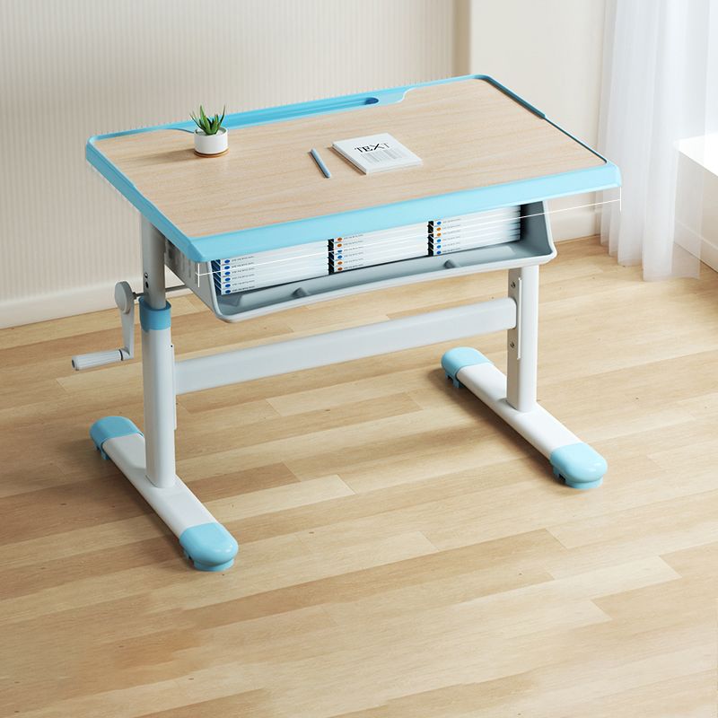 Pink and Blue Student Desk Adjustable Metal and Wood Kid's Desk