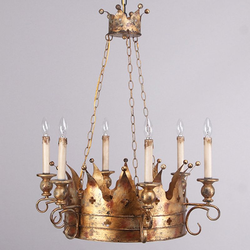 Lámpara de forma de candelabro de la corona de la corona de la corona de óxido de la vintage colgante de iluminación de estilo industrial en oro para el comedor