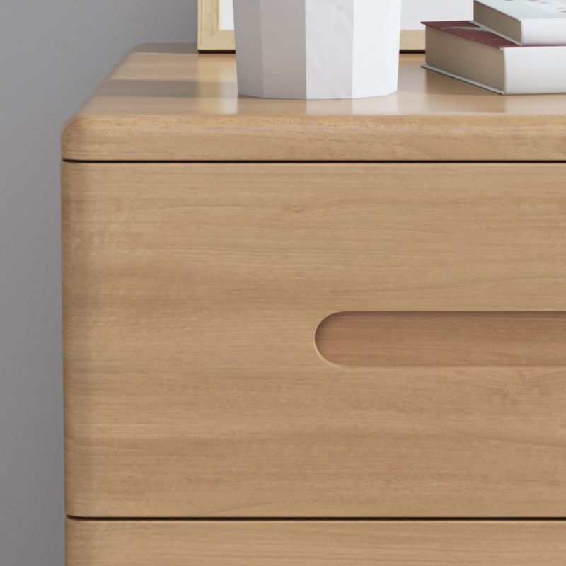 3-Drawer Solid Wood Nightstand Rubber Wood Modern Bedside Cabinet