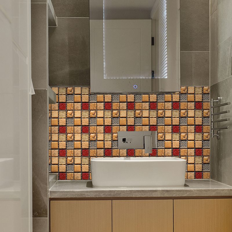 Red Brown Mosaics Tile Wallpaper Panels Peel and Paste Wall Covering for Accent Wall