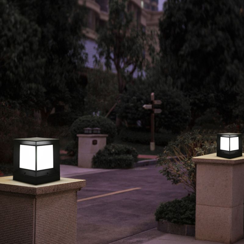 Waterproof Pillar Lamp Black Square Solar Outdoor Lights for Garden