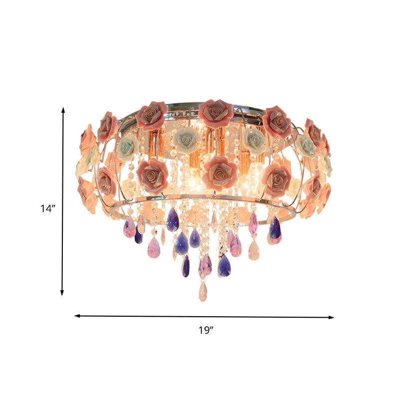 Lampada da incasso per camera da letto a tamburo, tradizionale cristallo trasparente K9, 6/8 lampadine, rosa, vicino alla lampada da soffitto
