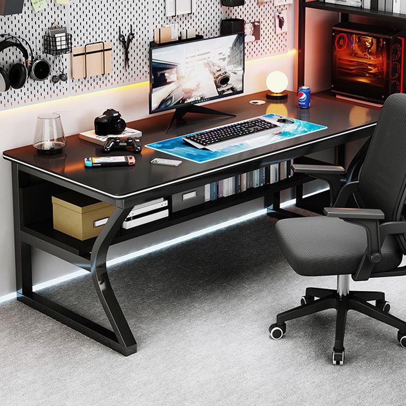 Contemporary Gaming Desk Antique Finish Wood Computer Desk with Metal Legs