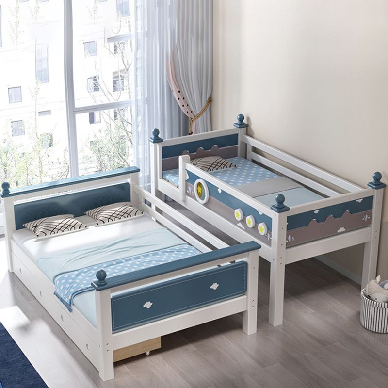 Contemporary Solid Wood Blue Dollhouse Storage with Guardrail Kids Bed