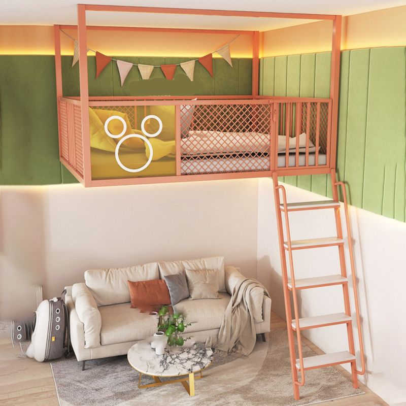 High Loft Bed with Guardrails Metal Built-In Ladder Open Frame Bed