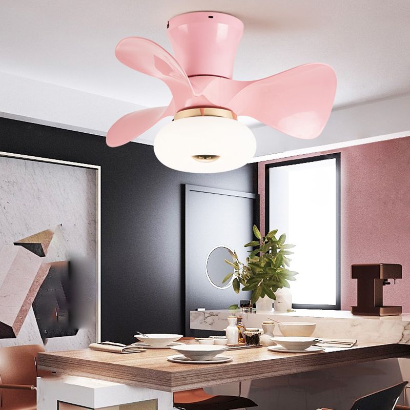 Geometric Ceiling Fan Light Macaron Metal Dining Room LED Semi Flush Mount Light