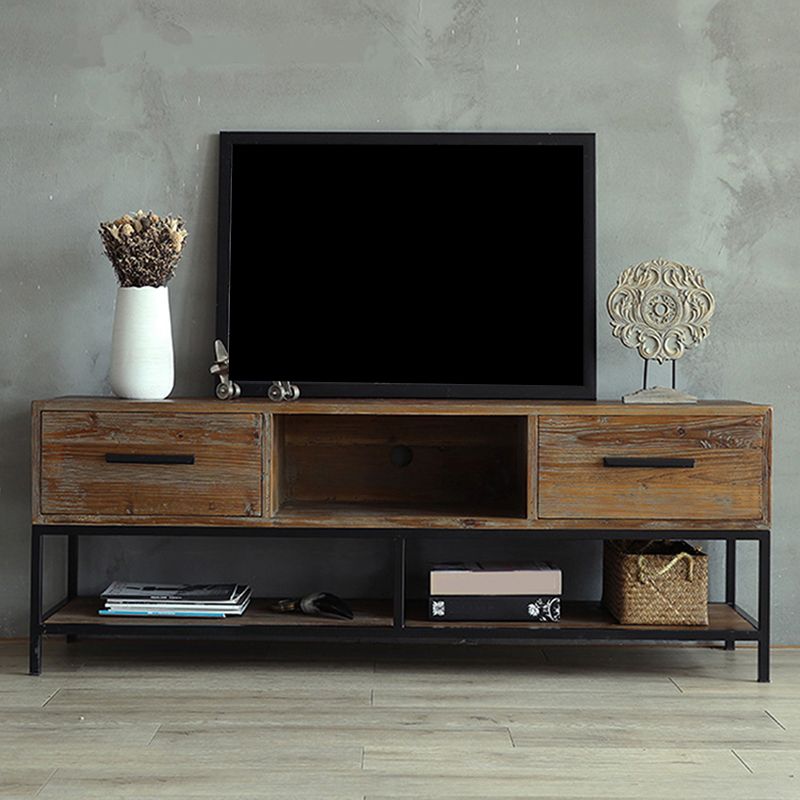 Industrial Wood TV Console Open Storage TV Media Stand for Living Room