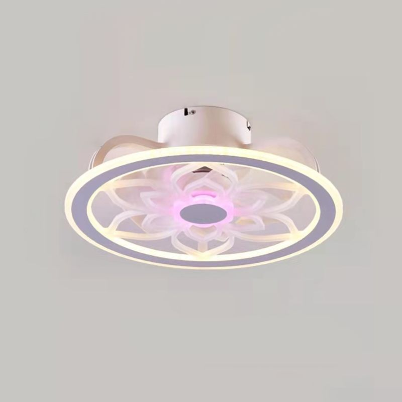 White Circle Ceiling Fan Lamp Minimalist Acrylic LED Semi Flush Mount Ceiling Light