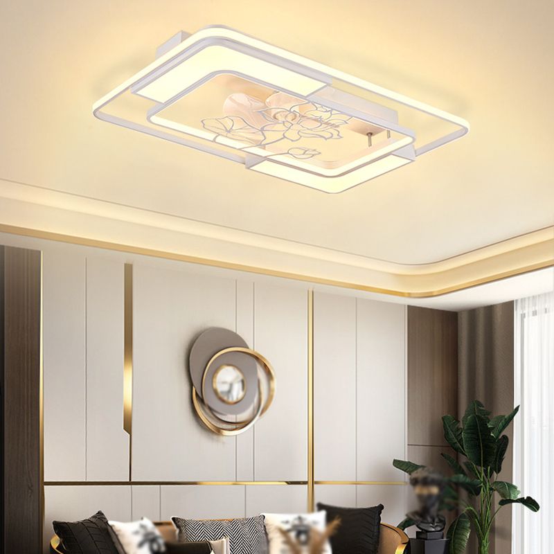 LED Matte White Ceiling Fan Geometric Modern Fan Lighting Fixture