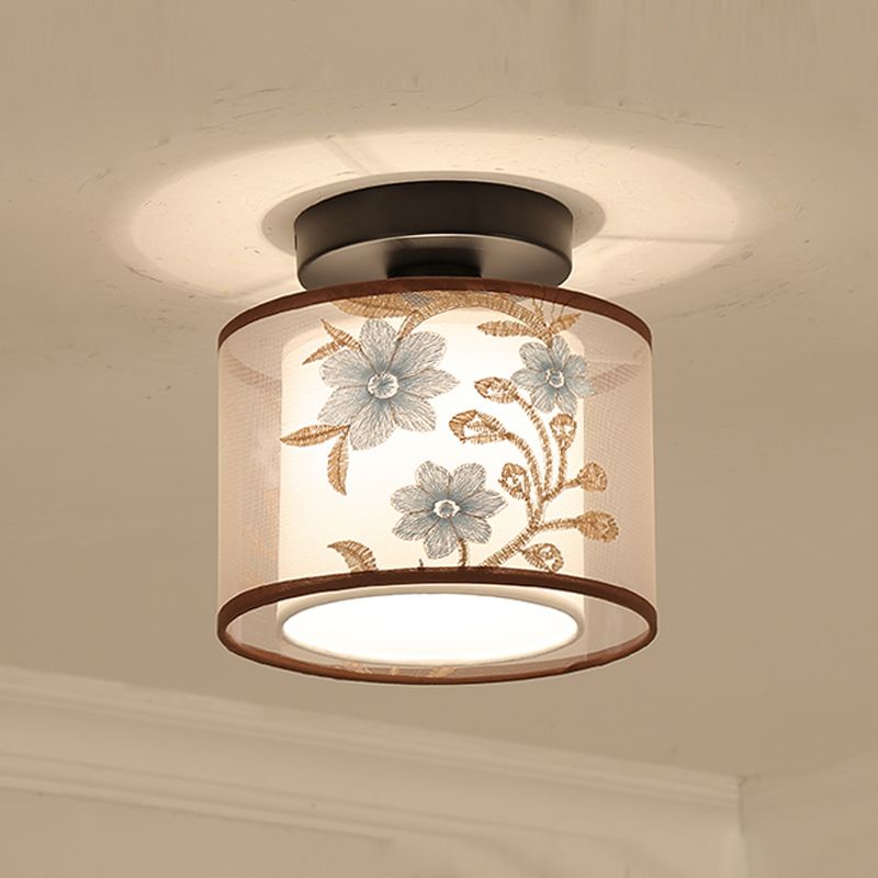 Traditional Style Geometric Ceiling Light Fixture Fabric Ceiling Mounted Light