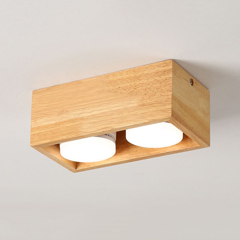 Modernism 1/2/4-Light Beige/Brown Flush Mount Lighting Wooden Ceiling Light