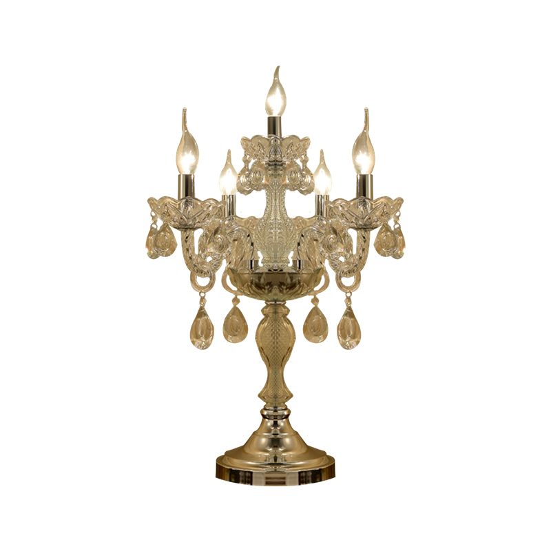 Candelabra Bedroom Table Light Traditional Clear Crystal 5/6/7 Heads Chrome Night Stand Lamp