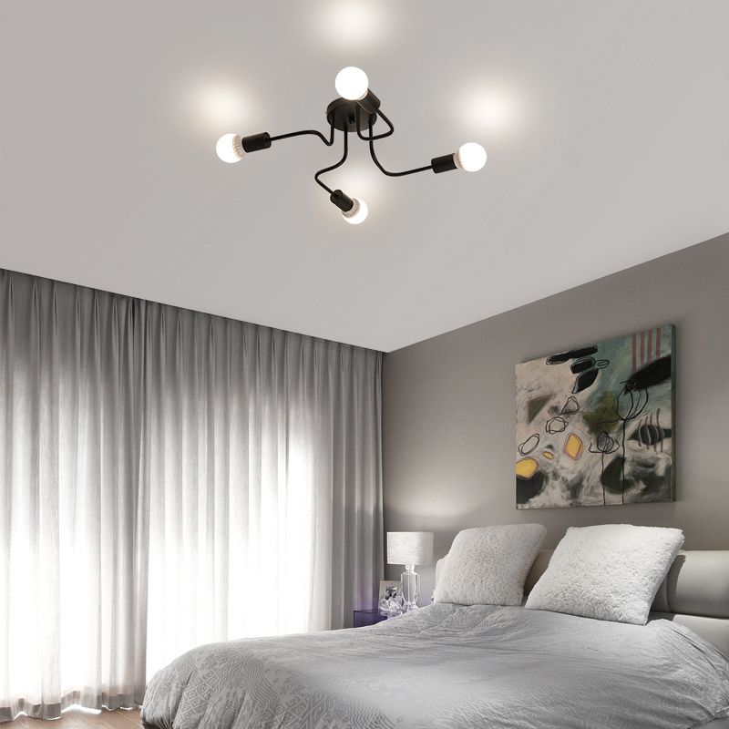 Bare Bulb Bedroom Ceiling Mount Light Fixture Loft Metal Black Ceiling Mounted Light