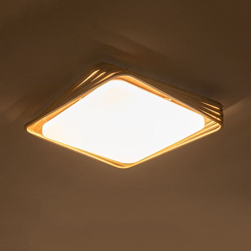 Modern Style Square Shape Flush Mount 1 Light Wood Ceiling Light for Bedroom