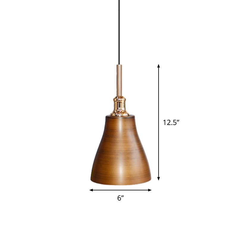 Cone/Bowl Dining Room Pendant Lighting Vintage Metallic 6"/11" Wide 1-Light Brown Finish Hanging Ceiling Light