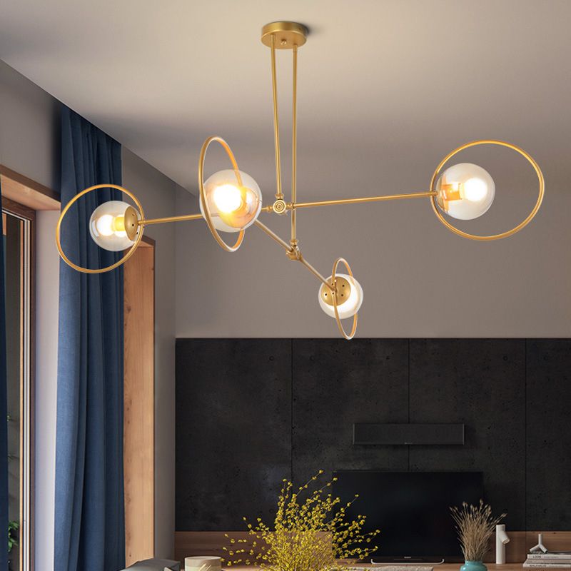 Simple Stacked Chandelier Multi-Head Metal Suspension Light with Ring in Gold for Villa