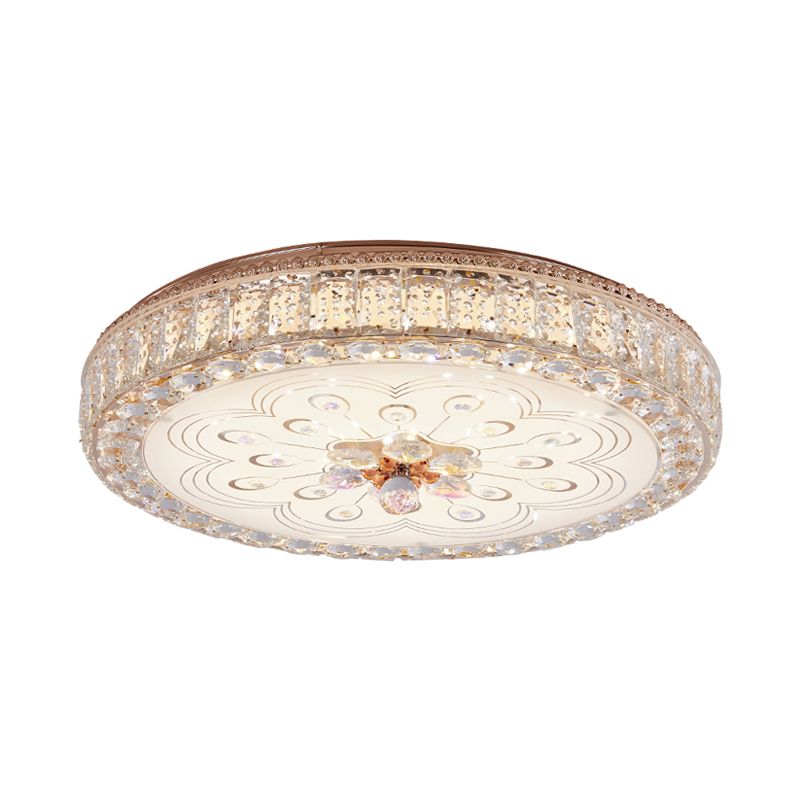 16 "/19.5" Wide Round Ceiling Flush Light Metal and Crystal DEL Flush Mount Lamp with Peacock Tail / Flower Pattern in Gold