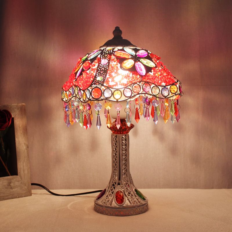 Bohemian Scalloped Table Lighting 1 Bulb Metal Nightstand Light in White/Red/Yellow for Living Room