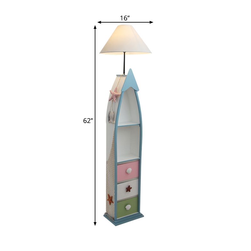 Plancher en forme de bateau léger en bois simple single blanc lampe debout avec casier et cône nulle