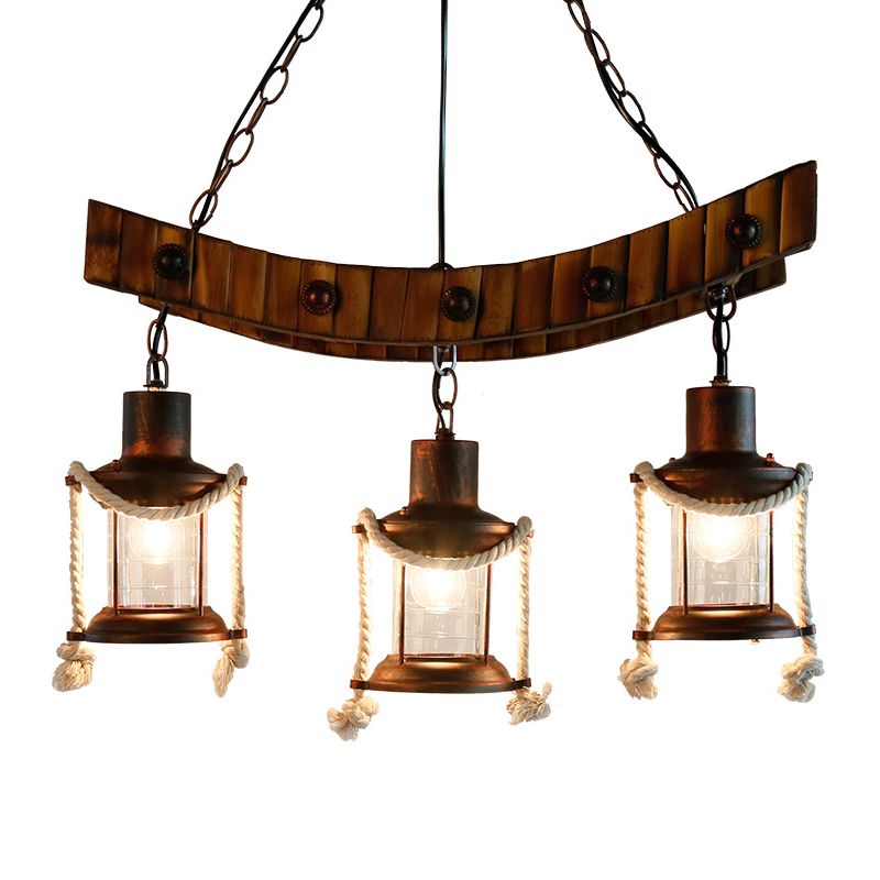 Clear Glass Dark Brown Chandelier Light Lantern 3 Lights Warehouse Hanging Ceiling Fixture for Kitchen