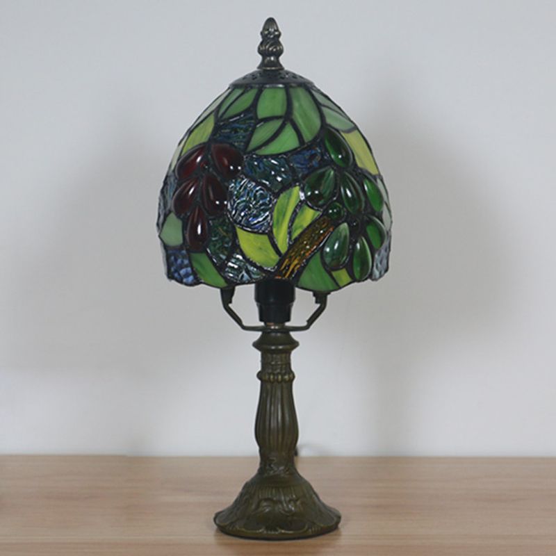 Dome Table Light Tiffany Hand Cut Glass 1 Light Dark Coffee Grape Patterned Desk Lamp