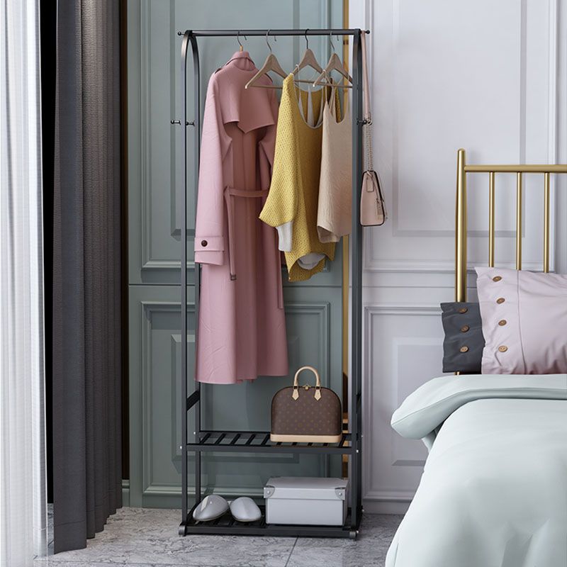 Glam Metallic Coat Hanger Free Standing Double Shelves Coat Rack for Living Room