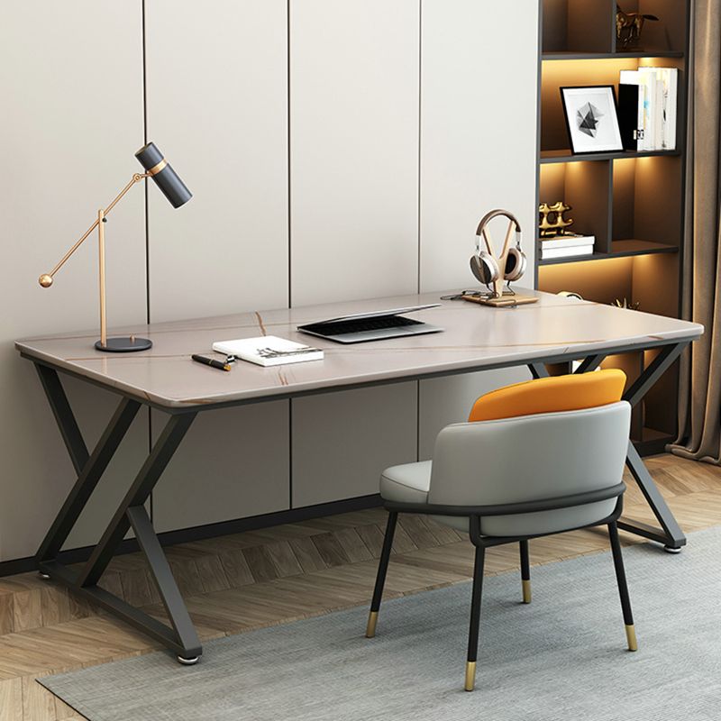 Contemporary Rectangle Computer Desk Antique Finish Office Desk with Metal Legs