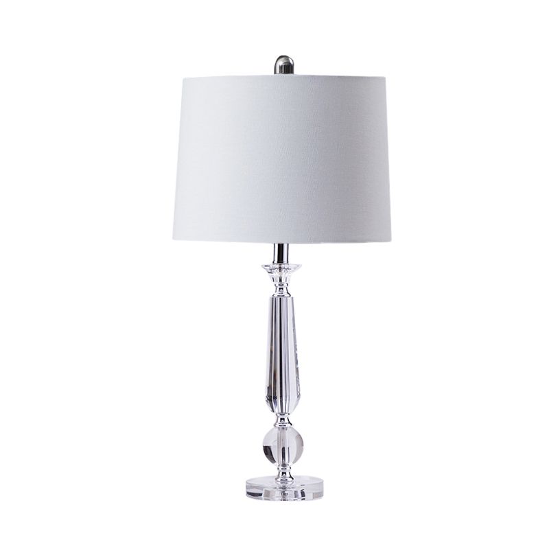 1 lampe de table de nuit à tambour légère traditionalisme blanc / marron / tissu de nuit en tissu léger pour chambre à coucher avec base en cristal